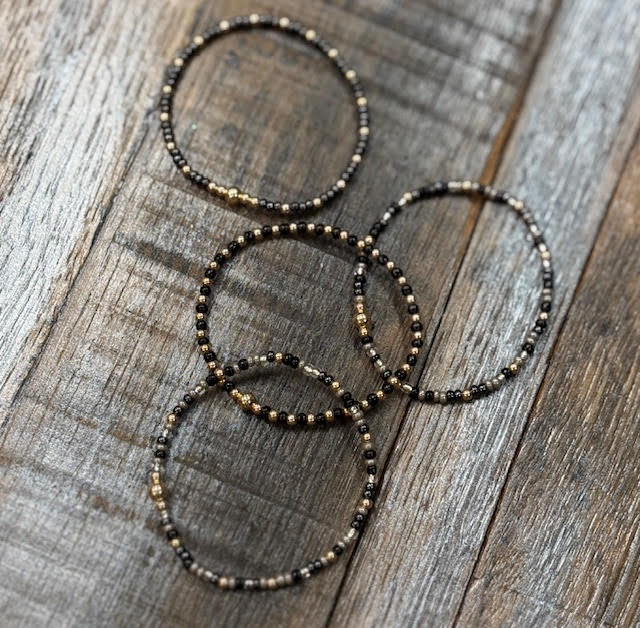 Stackable, stretchy Charcoal Stone Bracelet