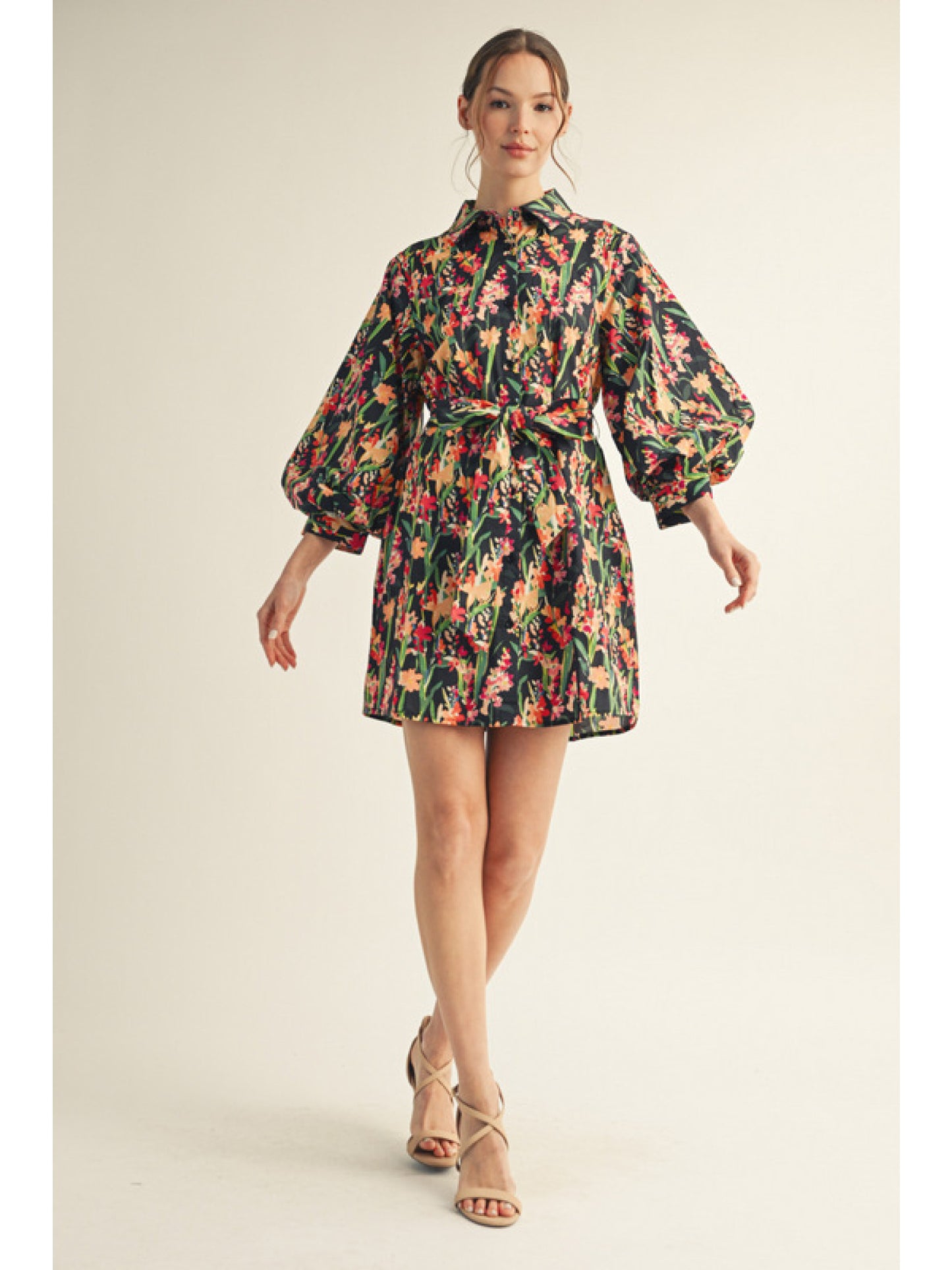 Floral Ballon Sleeve Dress