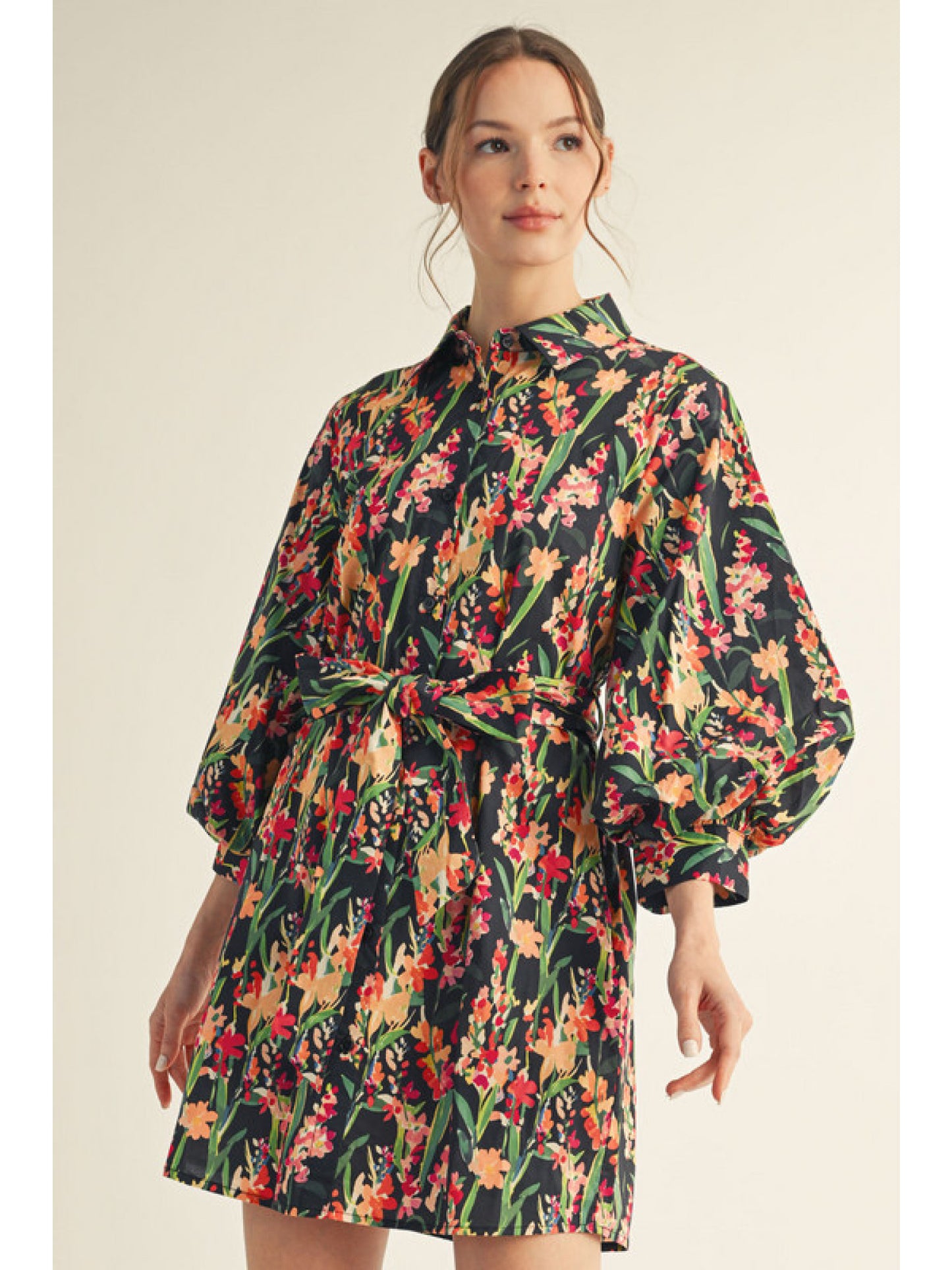 Floral Ballon Sleeve Dress