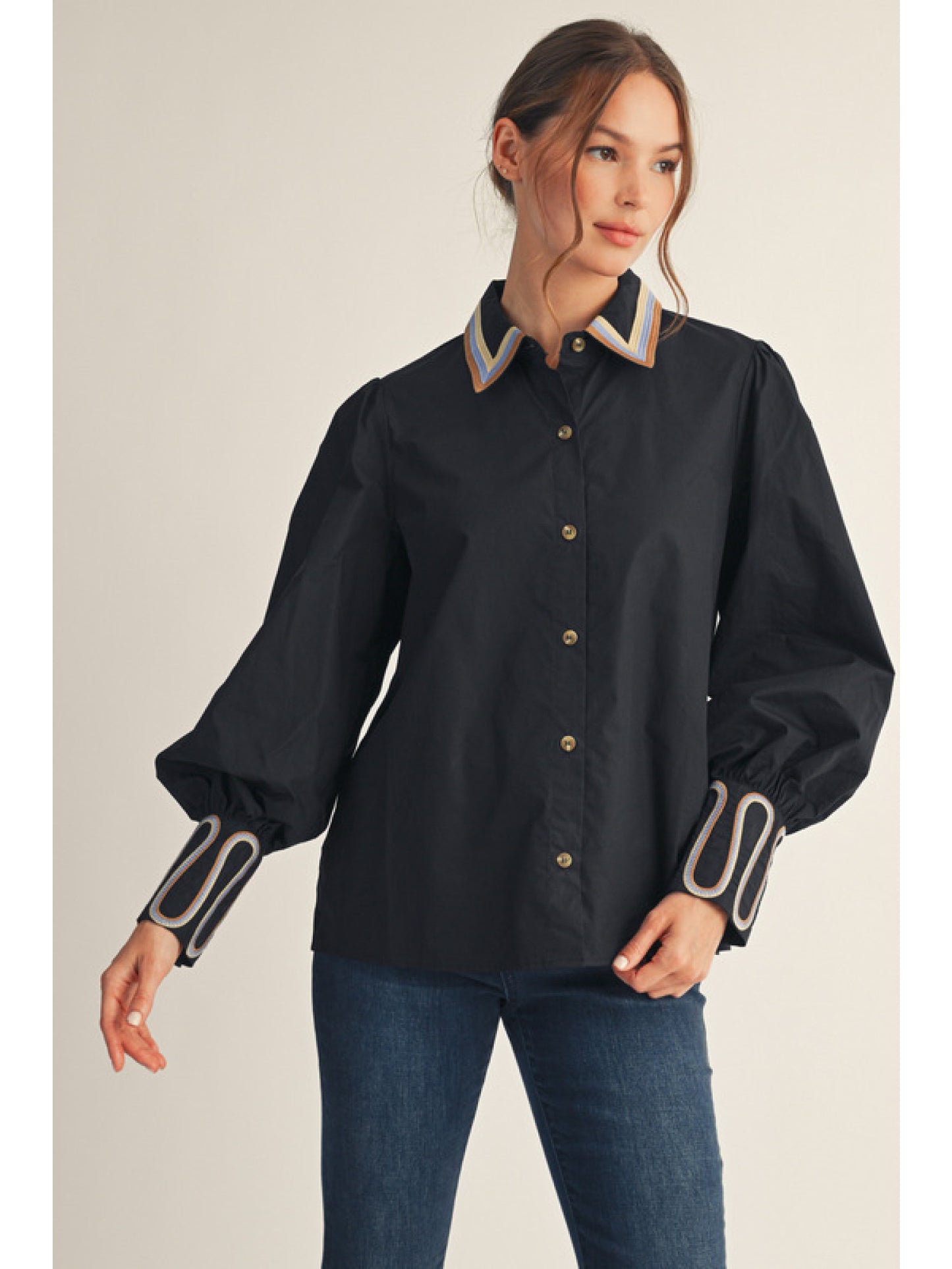 Black Puff Sleeve with trim