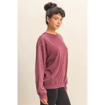 Oversized Mineral Washed Sweatshirt- Cherry