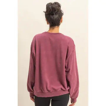 Oversized Mineral Washed Sweatshirt- Cherry