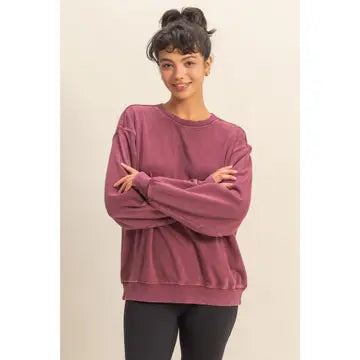 Oversized Mineral Washed Sweatshirt- Cherry