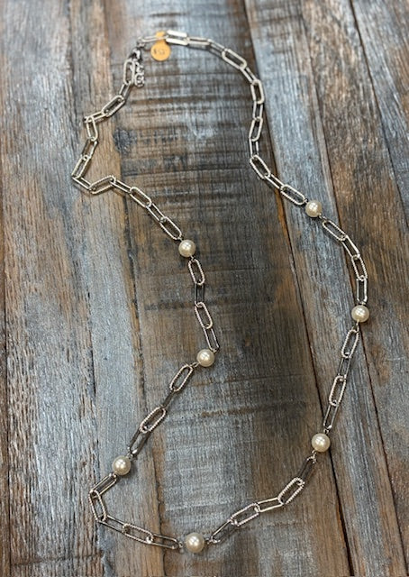 Paperclip Silver and Mother of Pear Necklace