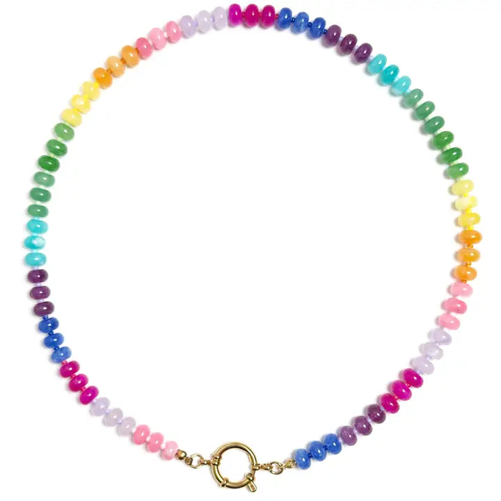 Colorful Gemstone Candy Round Sailor Clasp Charm Necklace