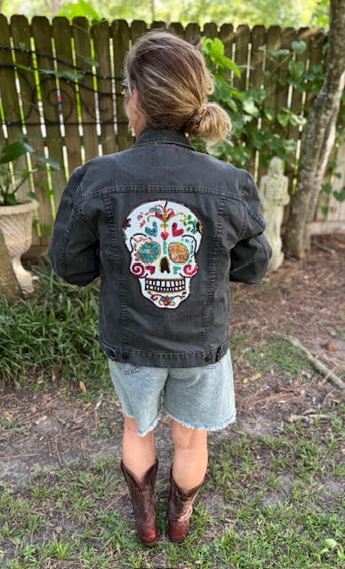 Happy Skeleton Black Denim Jacket