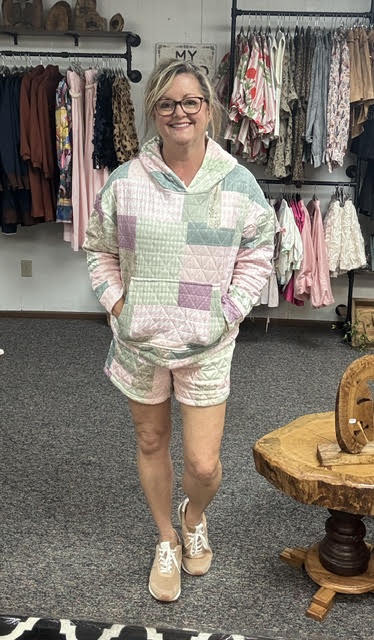 Pink Patchwork Quilted Short Set