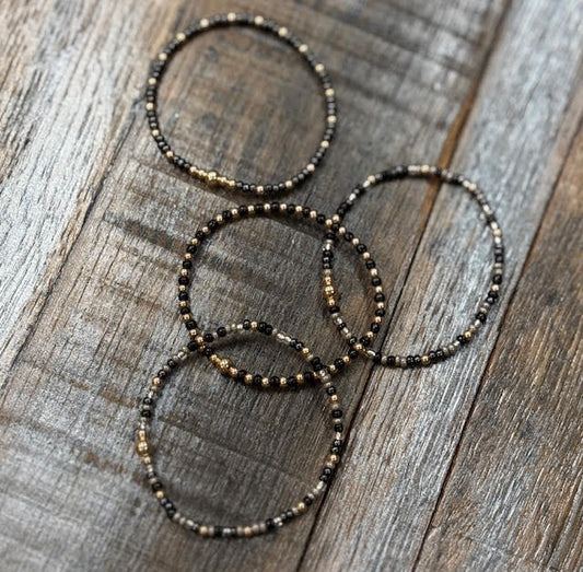 Stackable, stretchy Charcoal Stone Bracelet